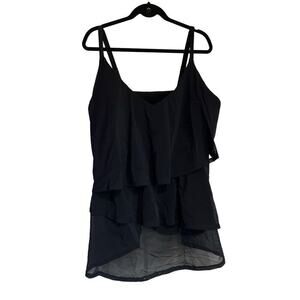 Swim by Cacique Womens Lightly Lined No Wire Tiered Tankini Top Black Sz 32 NWOT